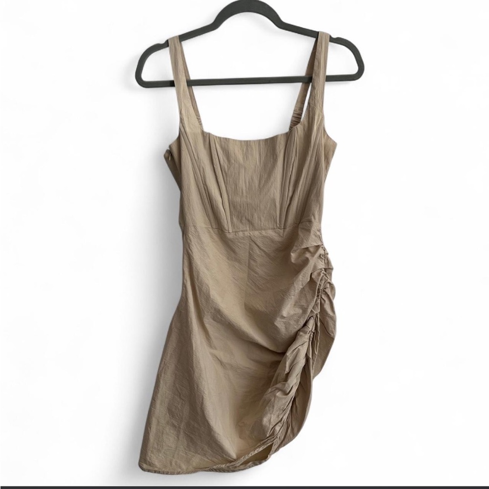 NEW Isalis size L tan/cream corset boned asymmetrical skirt dress summer formal